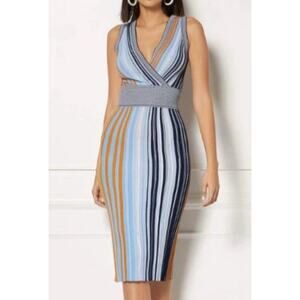 Eva Mendes Felicia Stripe Sweater Dress Colorblock Maxi Multicolor L A003315